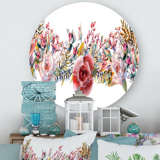 Designart - Pink Roses and Wildflower